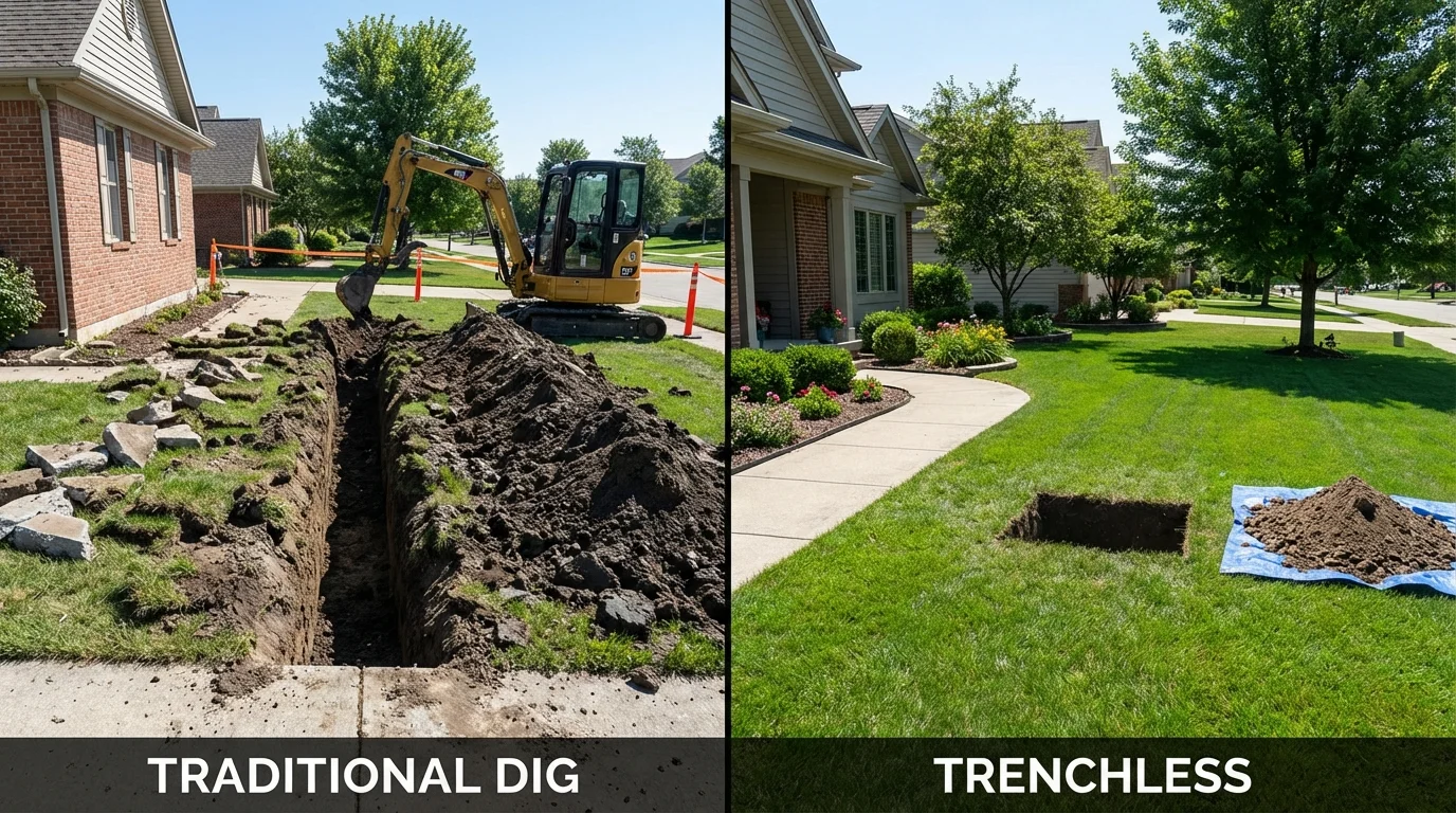 Trenchless sewer repair with minimal yard damage versus traditional excavation in West Mifflin, PA